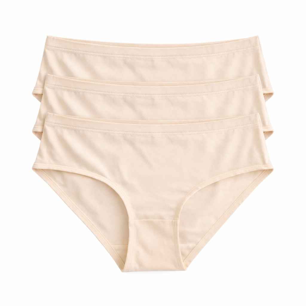 Beige low rise underwear on a white background