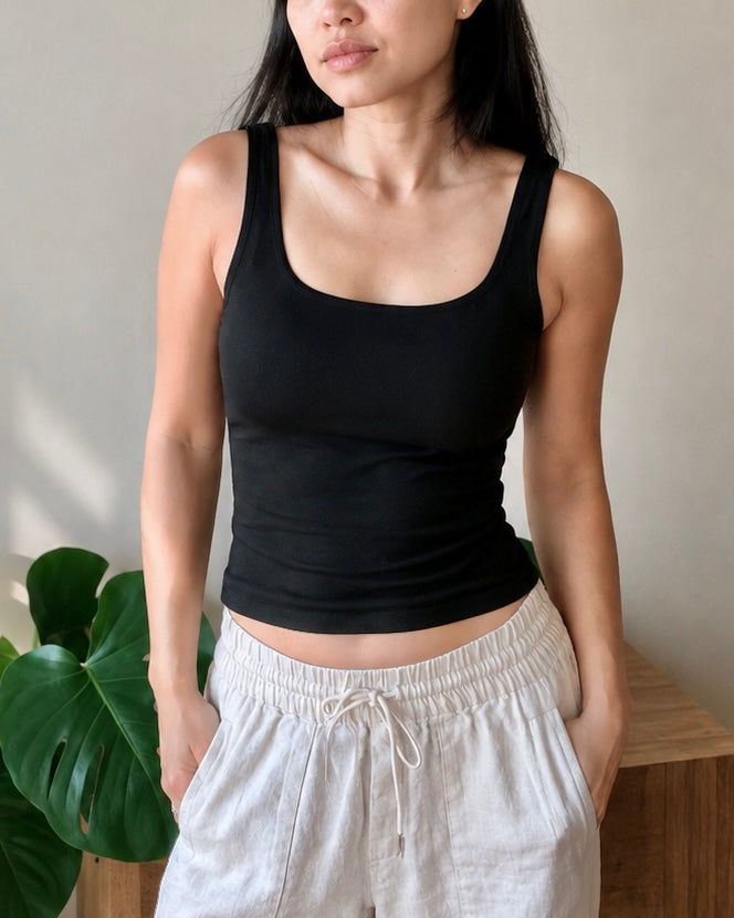 Reversible Square-to-Scoop Bamboo Tank - Double-layer
