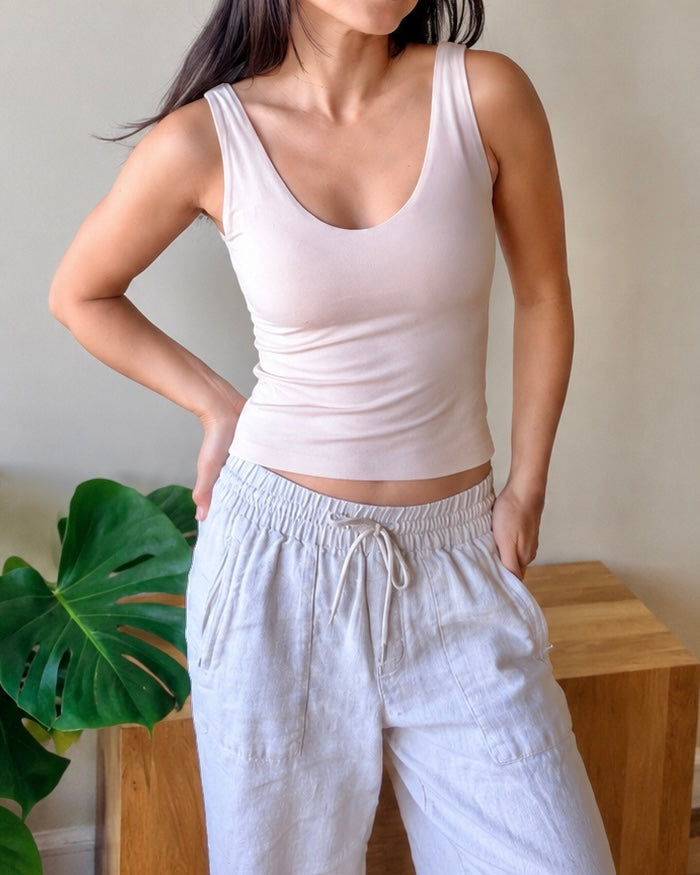 Reversible Square-to-Scoop Bamboo Tank - Double-layer