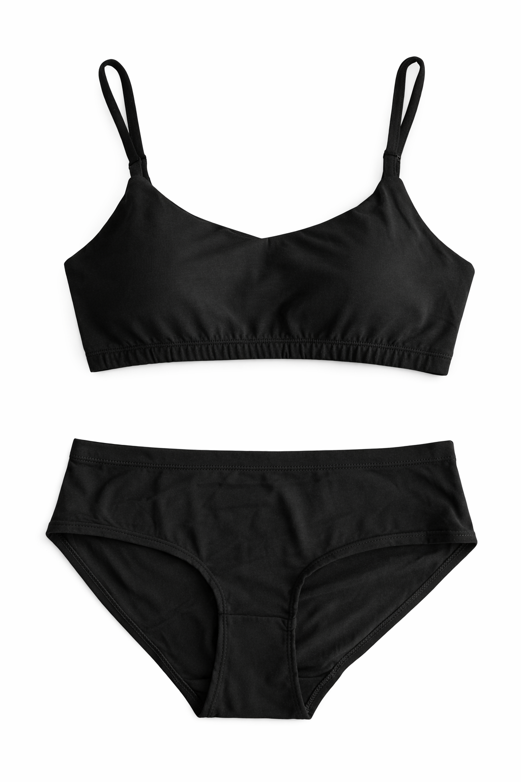 bamboo black bra and low rise hipster underwear set
