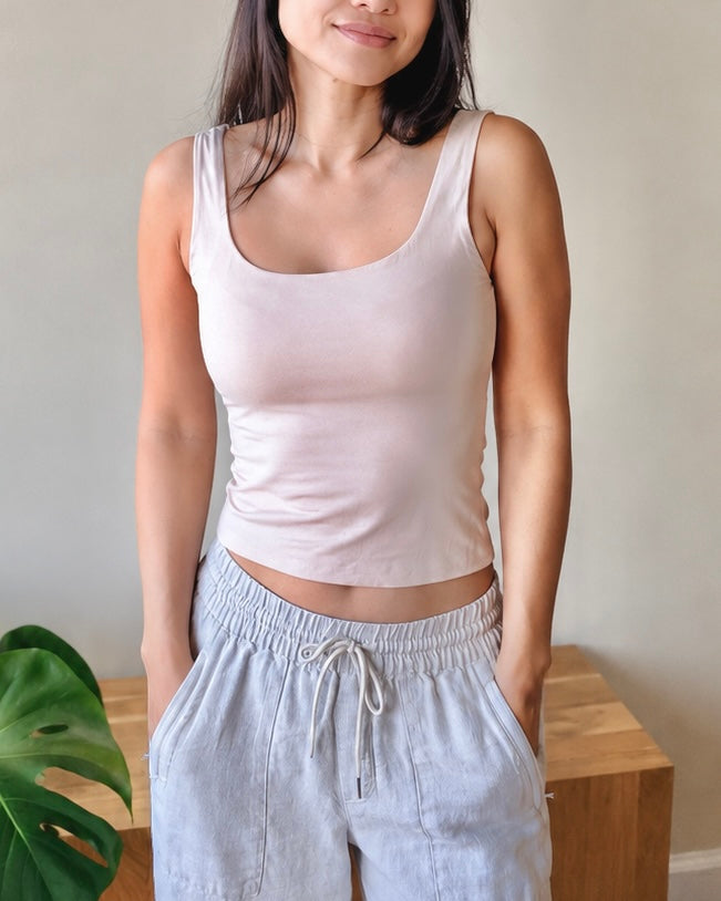 Reversible Square-to-Scoop Bamboo Tank - Double-layer