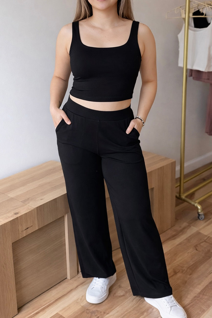 Bamboo Straight Leg Pants with Side Split