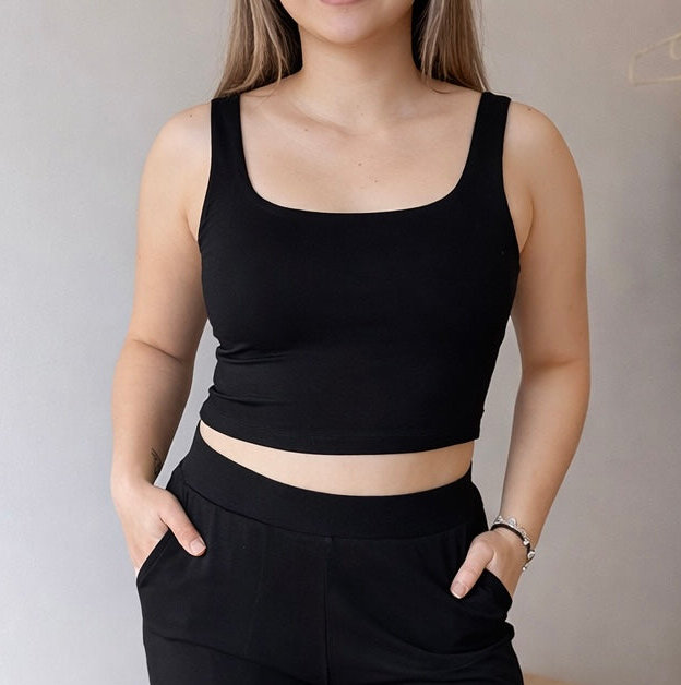 Reversible Bamboo Crop Top Built-in Bra - Square and V Scoop Neck