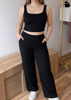Bamboo Straight Leg Pants with Side Split