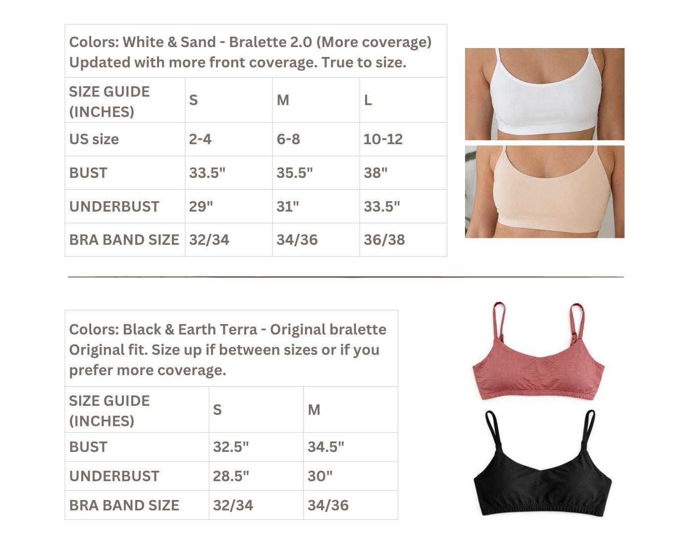 bralette size guide