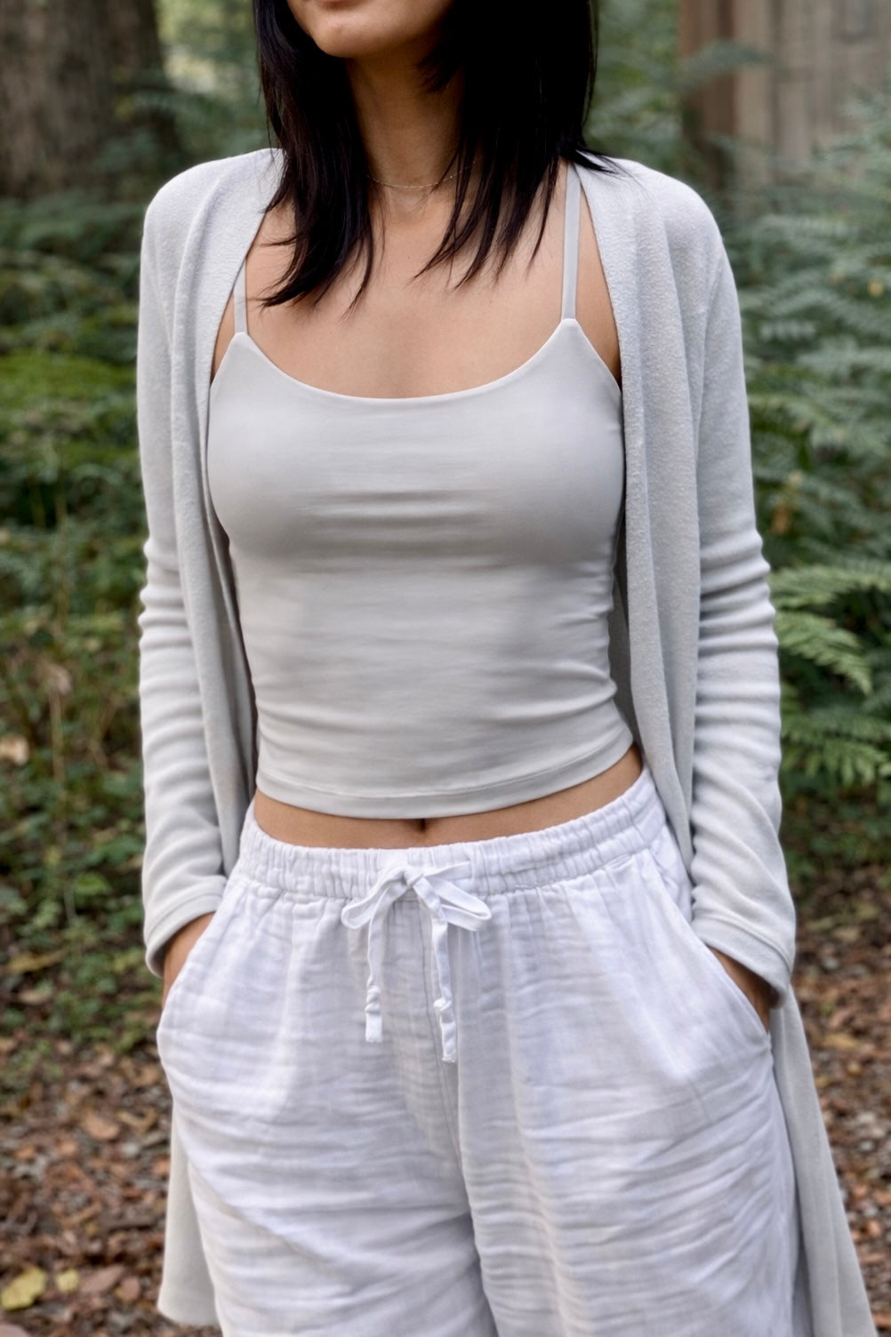 Bamboo Cotton Cami Crop Top Built-in Bra - Light Support