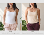 camisole tank top in white organic cotton and sand beige bamboo cotton