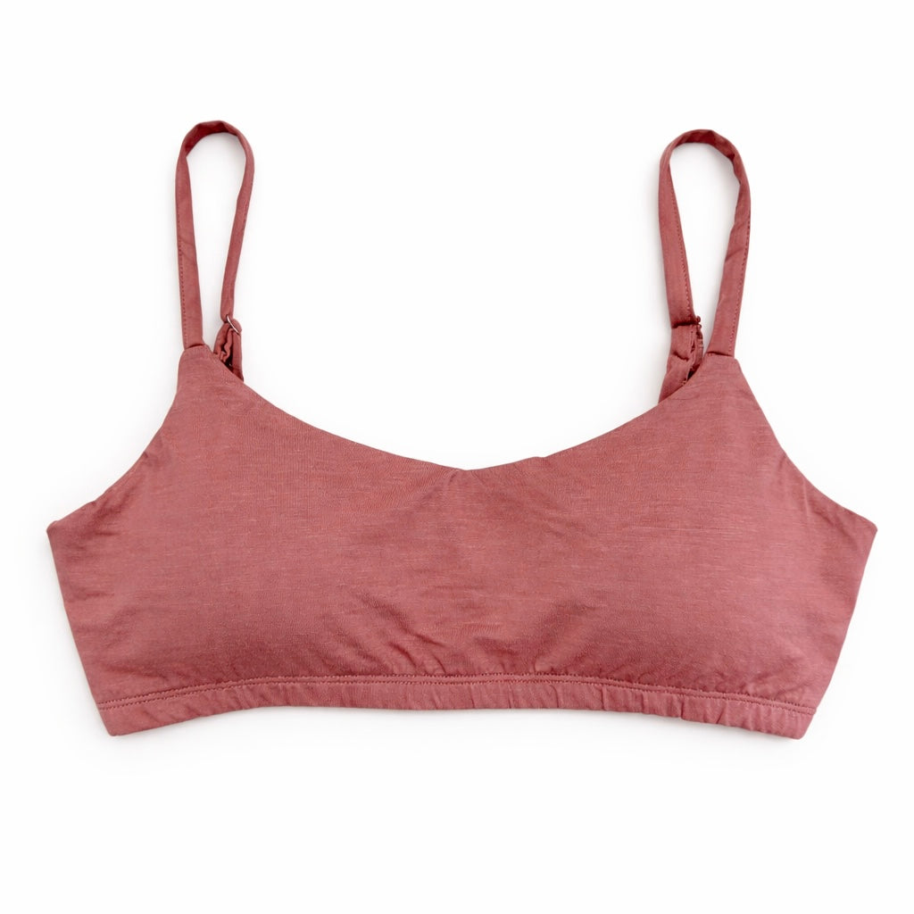 Pink bralette with thin straps - bamboo bralette removable bra pads