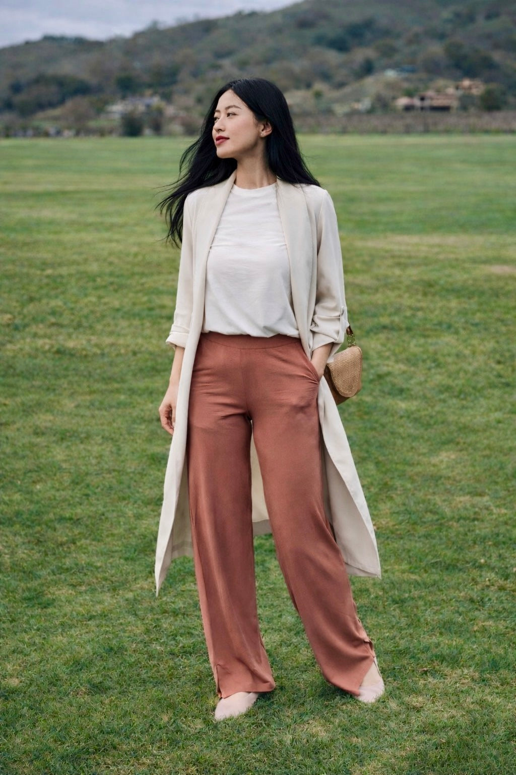 Bamboo Straight Leg Pants with Side Split