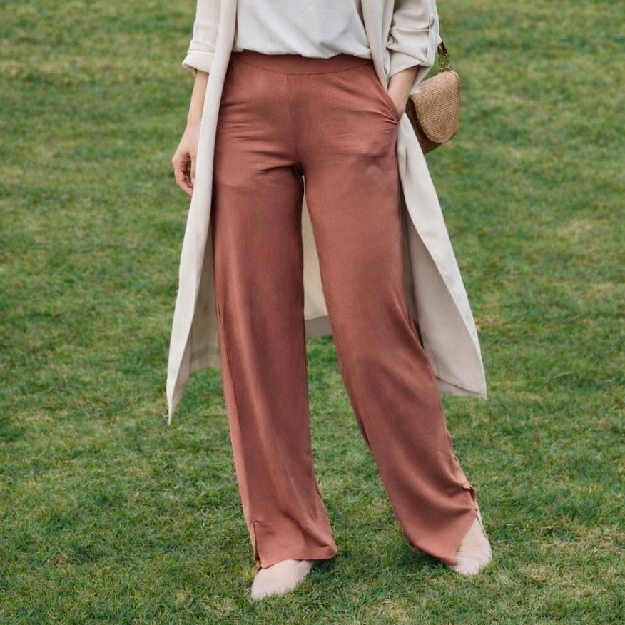 Bamboo Essential Straight Leg Pants with Side Split