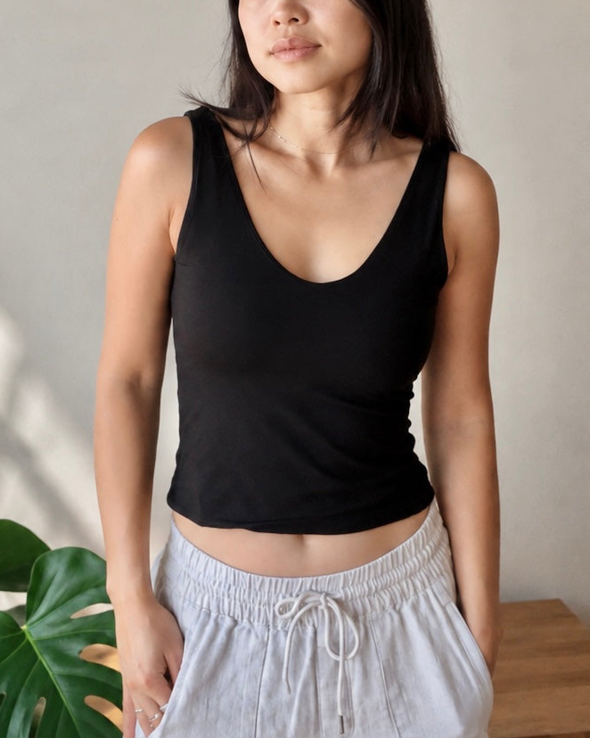 Reversible Square-to-Scoop Bamboo Tank - Double-layer