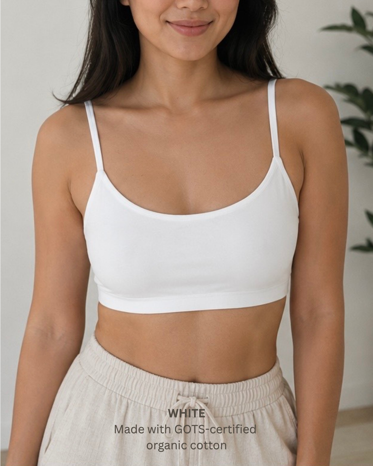 white organic cotton bralette removable pads